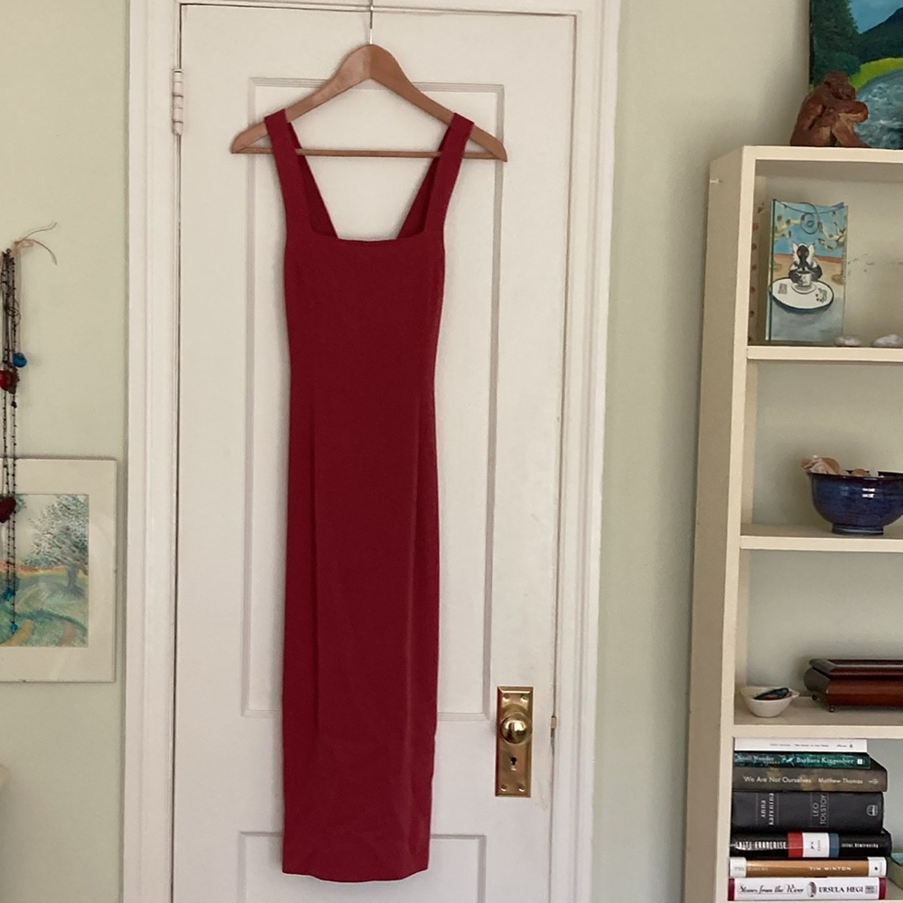 PRINCIPLES Rare cross back sheath dress in dark coral. UK 10P = US 4-6.P